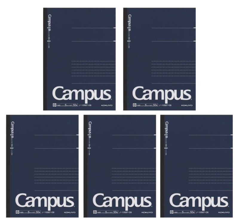 KOKUYO Campus Pre-Dotted Notebook, A5-dotted 6 mm Rule - 30 Lines X 50 Sheets - 100 Pages, Pack of 5 Dark Blue